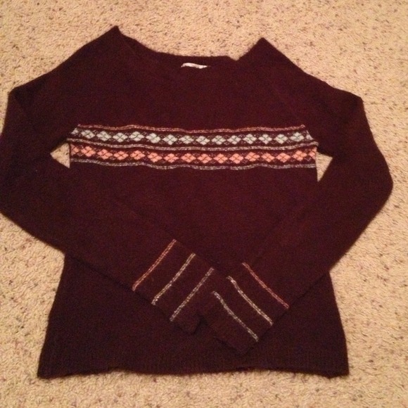 Brown sweater w peach and green design Junior lg - Picture 1 of 3