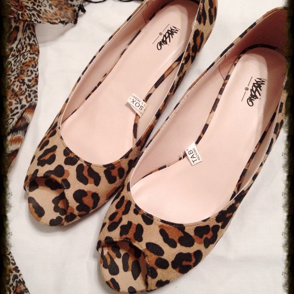Cheetah print peep toe wedges