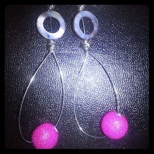 Pink N Silver Wire Handmade Wire Earrings
