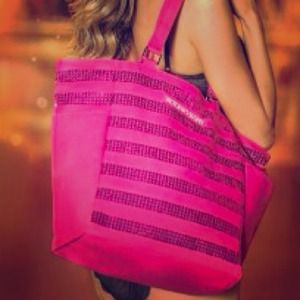 Pink Victoria's Secret sequin tote bag💫