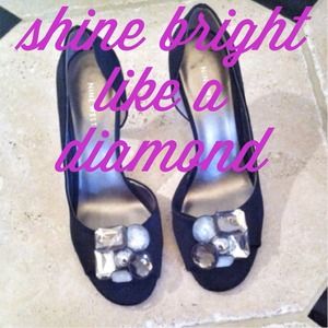 Nine West Black Peeptoe Gem Pumps