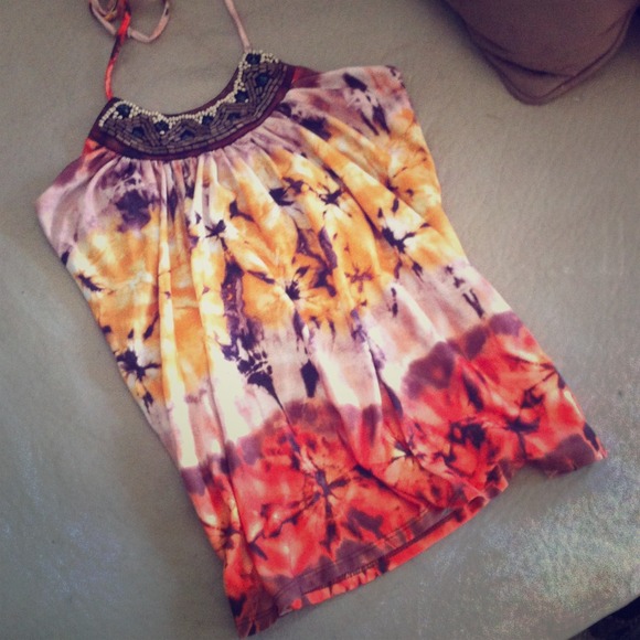 ✅REDUCED✅Halter top shirt tye dye with beaded top