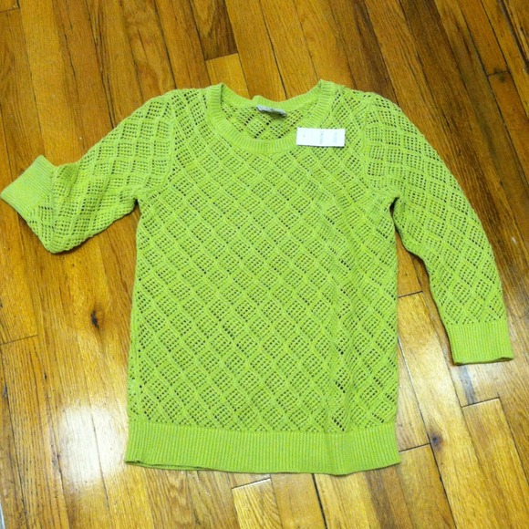 LOFT chartreuse crochet sweater - Picture 3 of 3