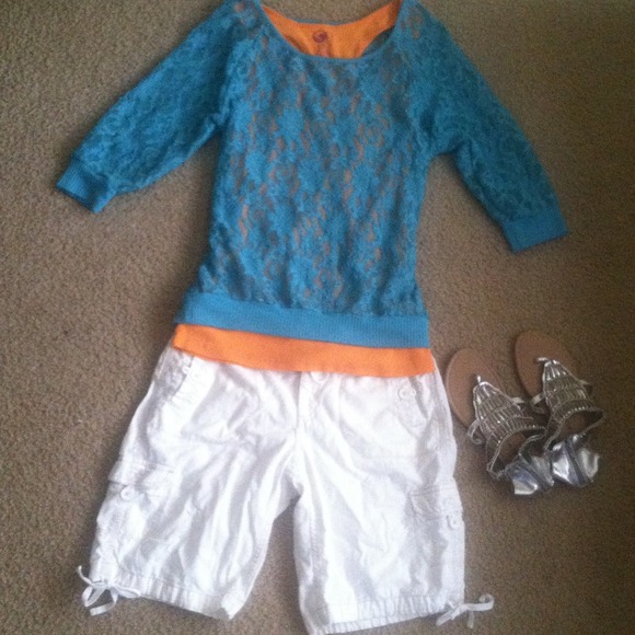 Teal lace accent top. Summer or winter blouse