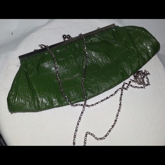 Vintage Green Clutch Purse With Chain
