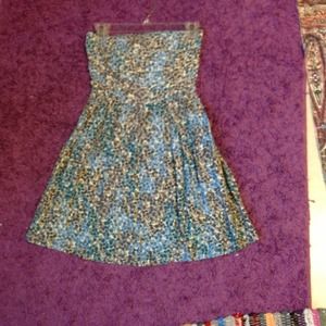 Strapless blue and grey sundress