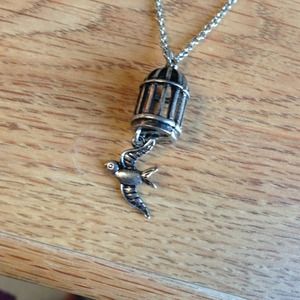 Bird and cage necklace
