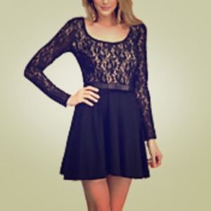 BeBe-Long Sleeve Fit & Flare Dress.