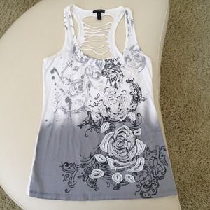 Gray and White cotton tank with rise design