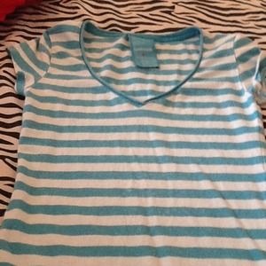 A blue and white striped T-shirt