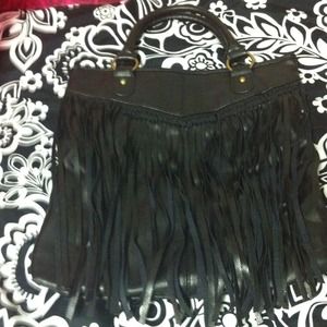 Black leather purse with fringes