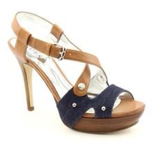 GUESS Leather & Denim Platform Heels-REDUCED