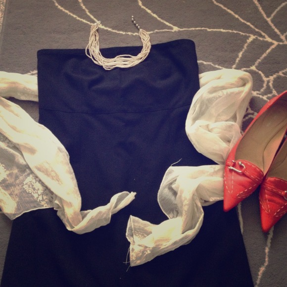 Strapless black cocktail dress