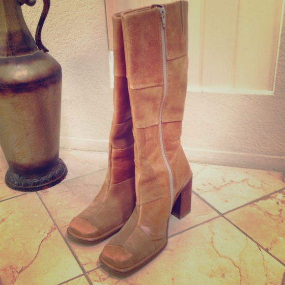 Suede and leather patched boots