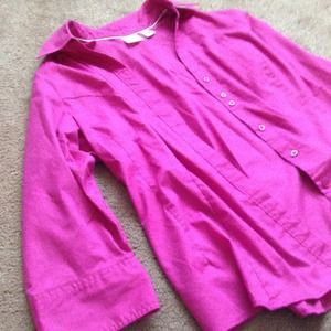 Button down magenta collared top