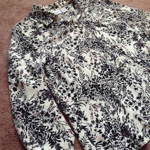 Black and white floral top with a little pink!