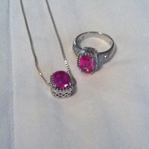 Jewelry - Pink Sapphire With Diamonds Ring & Necklace Set