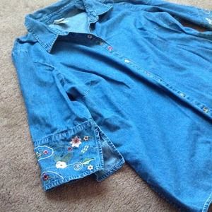 Denim button down floral top