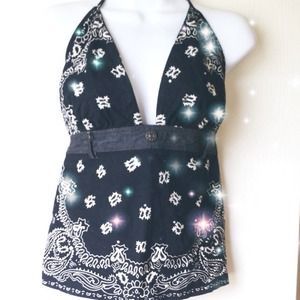 Black bandana print halter
