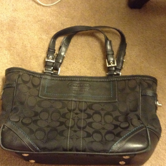 Authentic Coach Tote Black & Turquoise Stitching