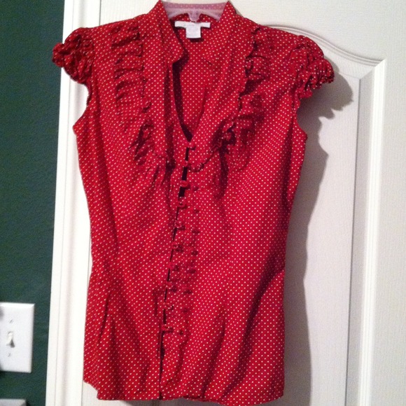 Red with white polka dot blouse med.