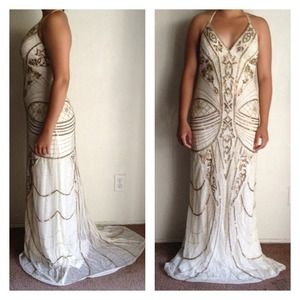 Cream colored beaded and sequin gown!