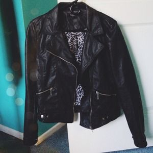 Faux Leather Moto Zipper Jacket