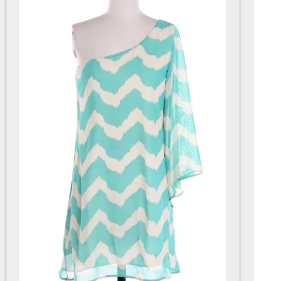 Mint zig zag Chevron one shoulder dress