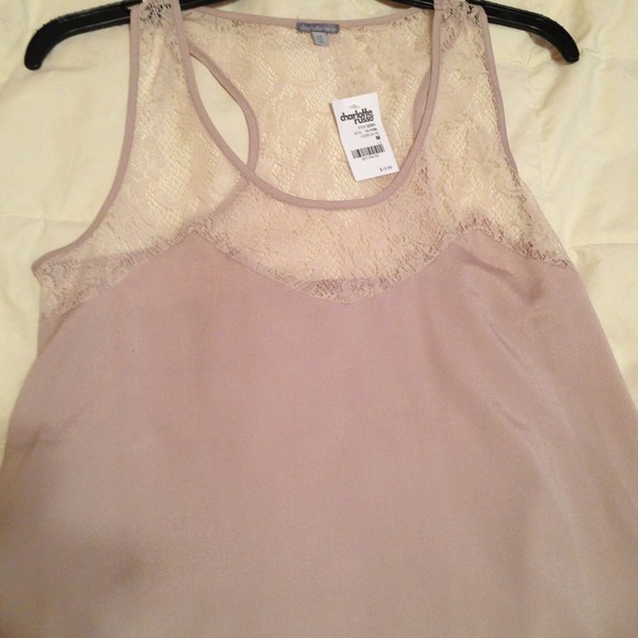NWT lace neckline taupe dress top - Picture 2 of 4