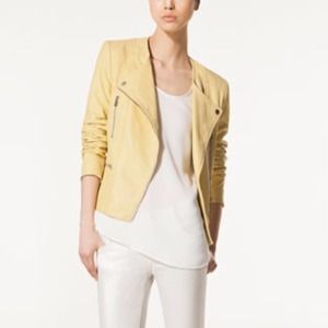 Massimo Dutti Butter Yellow Soft Leather Jacket