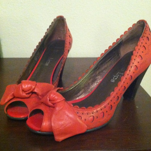 Red Peep-Toe Pumps