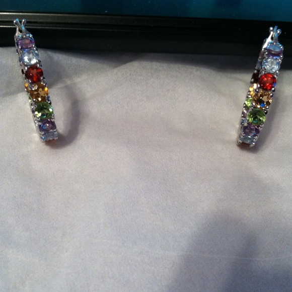 Sterling silver multicolored gemstone earrings