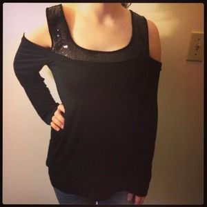 Black tank/ long sleeve shirt w/sequins