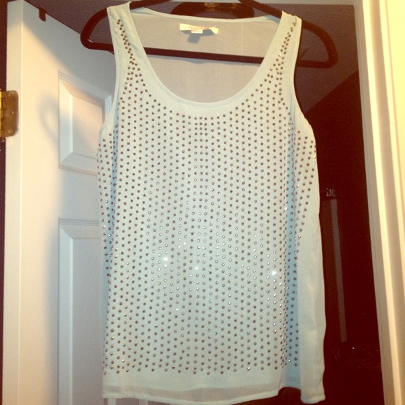 SOLD Rhinestone mint tank sheer back