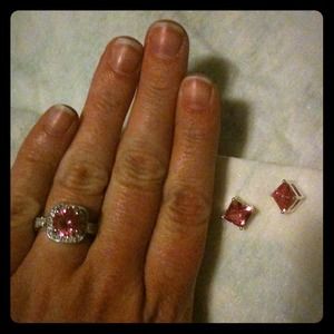 Pink Stone Ring With Matching Earrings