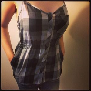 Sinched waist grey plaid tank (Kirra)