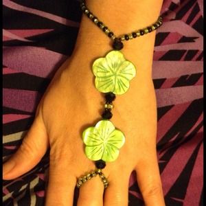Black & green flower beaded slave bracelet