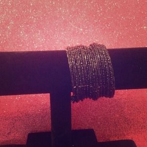 Black Beaded Cuff Bracelet