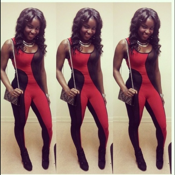 red mesh jumpsuit