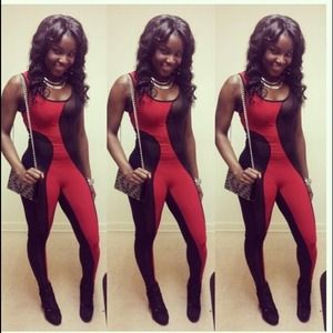 Black and red mesh jumpsuit