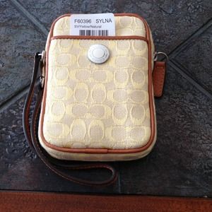 Coach yellow signature multi pouch with strap