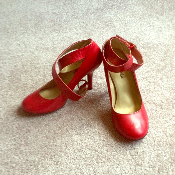 Red pumps with cute ankle strap