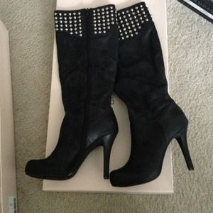 RESERVED! Black studded knee high boots!