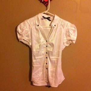 White and silver pin stripe top