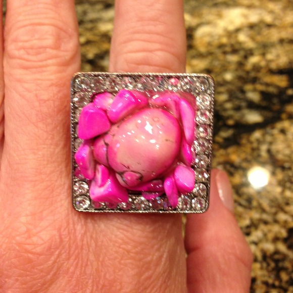 Hot pink and crystal stone ring