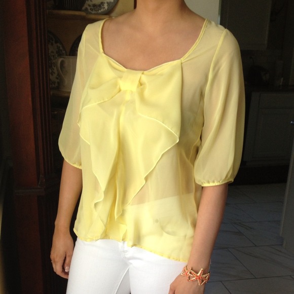 Tops - Sheer yellow bow front top