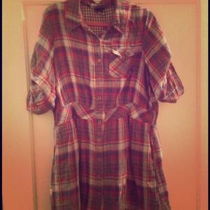 * SOLD * Plaid Button Up Tunic- Plus Size