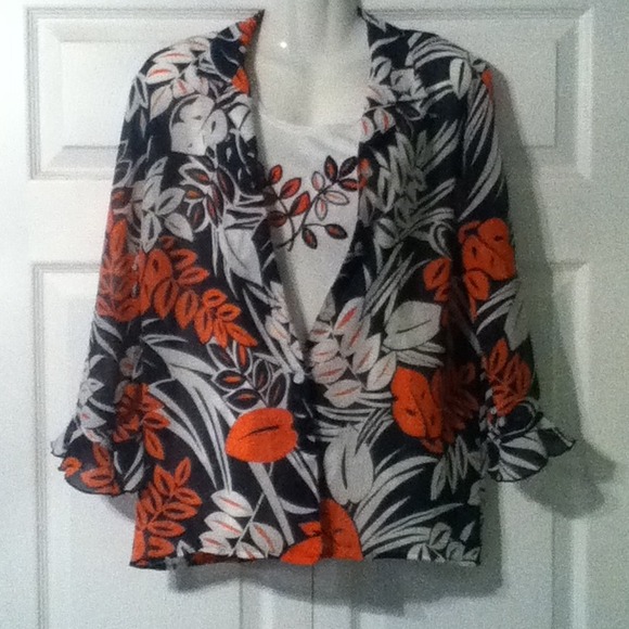 Alfred Dunner Top Navy and Coral Attached Tank 10