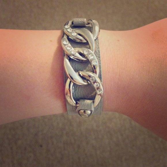 Silver cuff with leather band