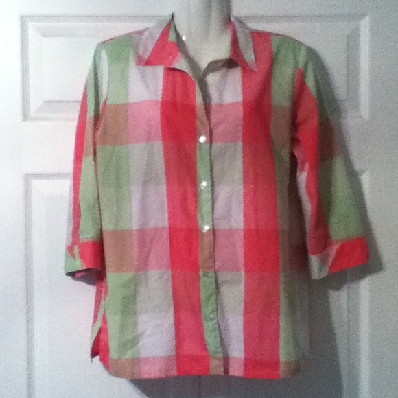 Kim Rogers Pink & Green Button Up Shirt 10